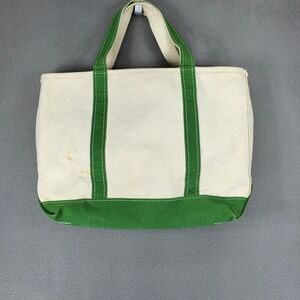 VTG LL Bean 16x12 Boat & Tote Bag Green Ivory Zip Top USA Made Embroider Name